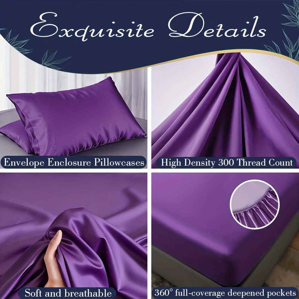 Bamboo Cooling Fitted Sheet Set 2300TC Deep Pocket All Season Bed Sheets | Ultra Soft Breathable Shrink-Resistant Flat Sheet Pillowcases Multiple Colors