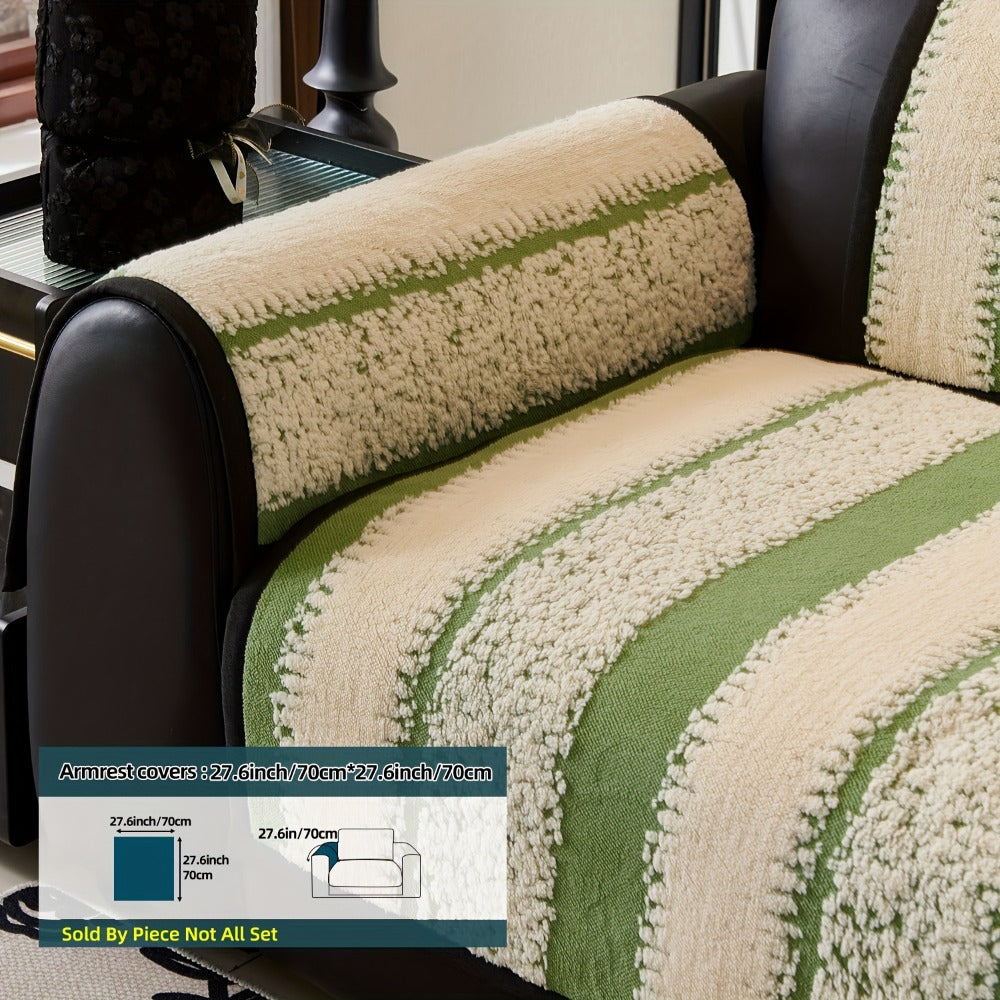 Sofa Cover Plush Jacquard Thick Non-Slip Couch Protector - Pet Friendly Furniture Cover for Living Room Bedroom Office, Machine Washable Retro Style Sofa Slipcover, Loveseat & 4-Seater, Black Grey Green Coffee