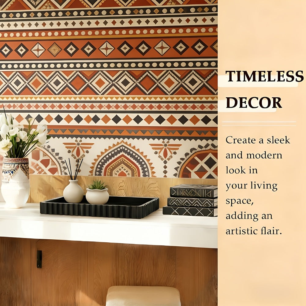 Wood Decorative Tray for Coffee Table 11 Inch Round Boho Serving Tray Wooden Centerpiece for Living Room Ottoman Console Table Jewelry Organizer Accent Decor Tabletop Storage Tray White Black