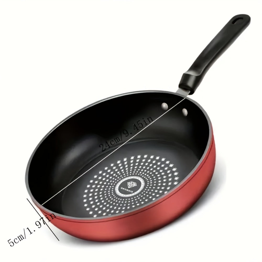 Nonstick Frying Pan with Lid 9.45 10.24 11.02 Inch Cast Iron Style Flat Bottom Skillet Stainless Steel Handle Smoke-Free Lightweight Cookware for All Stovetops Fried Eggs Steak Pancakes