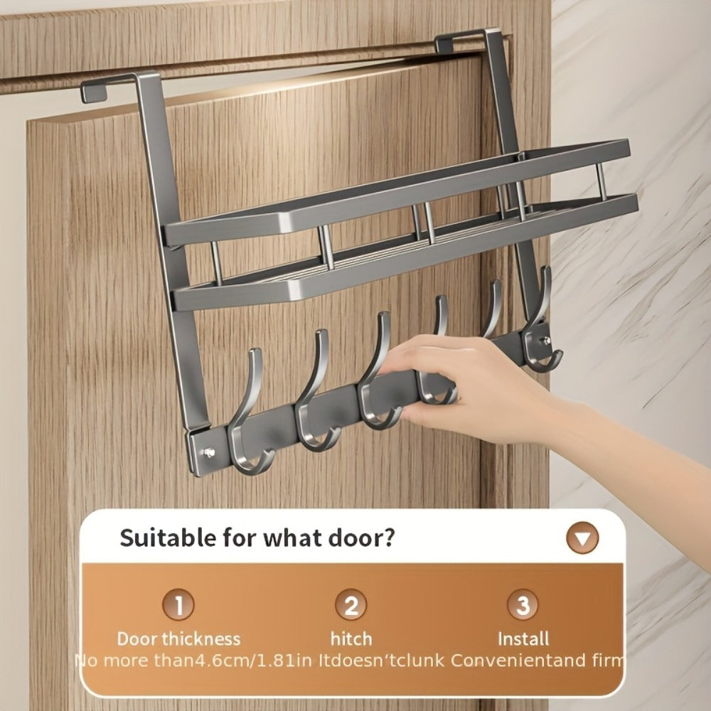 Over-the-Door Storage Rack with Hooks ¨C Metal Multifunctional Organizer for Bedroom Bathroom Kitchen, 4/5/6/8 Hook Options in Gray & Black