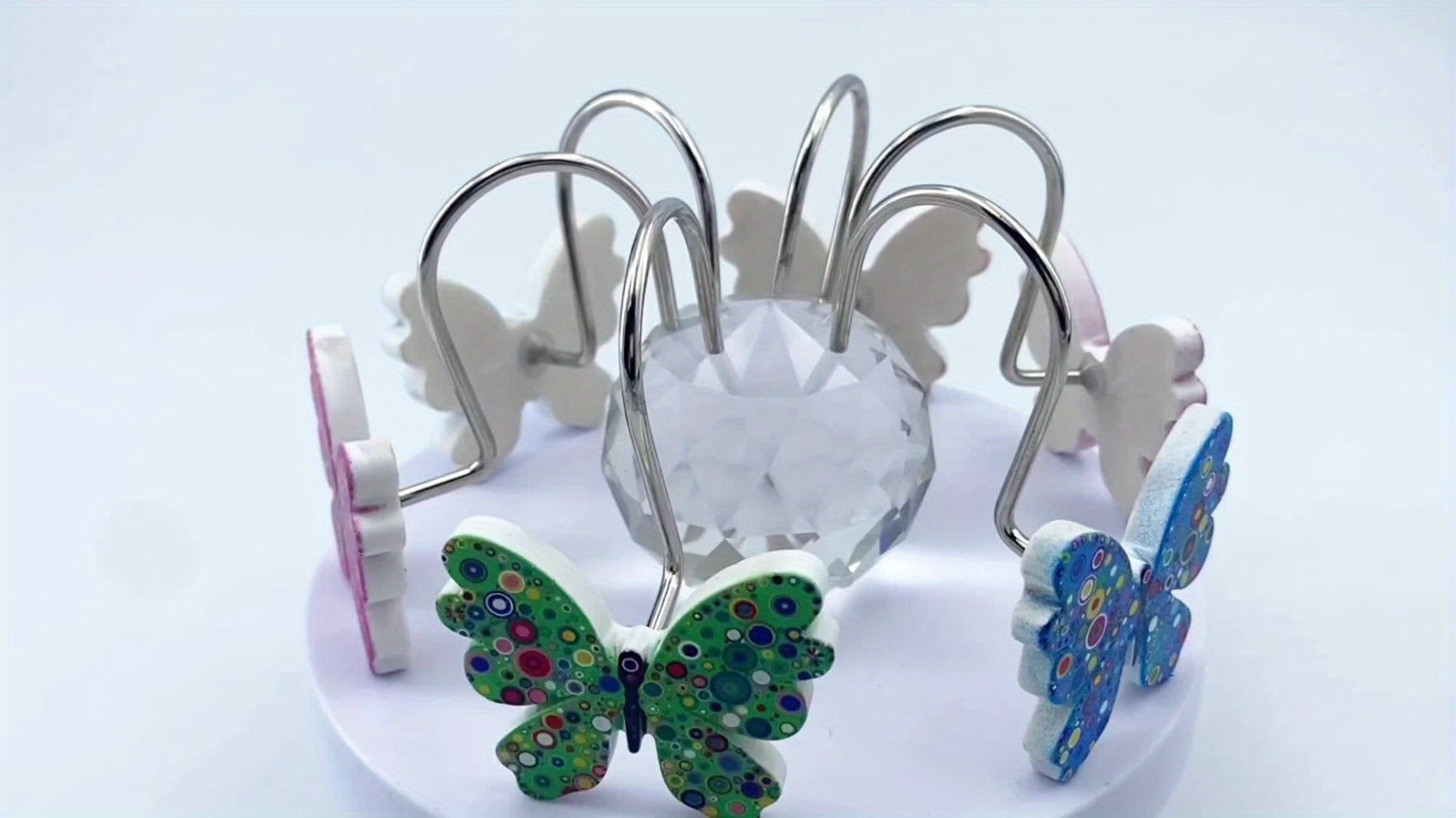Butterfly Shower Curtain Hooks 12pcs Colorful Decorative Rustproof Metal Rings for Bathroom Wardrobe Curtain Rod