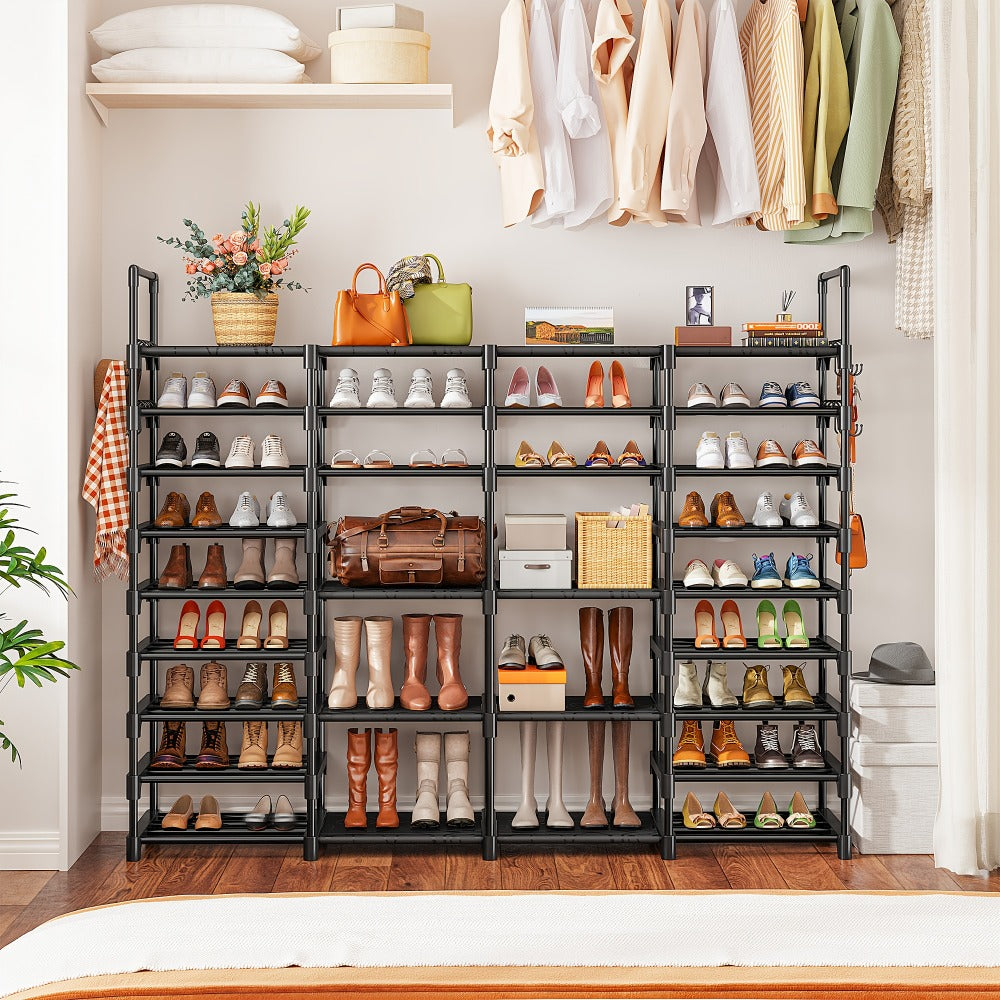 Metal Shoe Rack Organizer 4 Row 6 & 9 Tier Black | Heavy Duty Freestanding Shoe Tower Storage Shelf for Entryway Bedroom Living Room Holds 45-72 Pairs