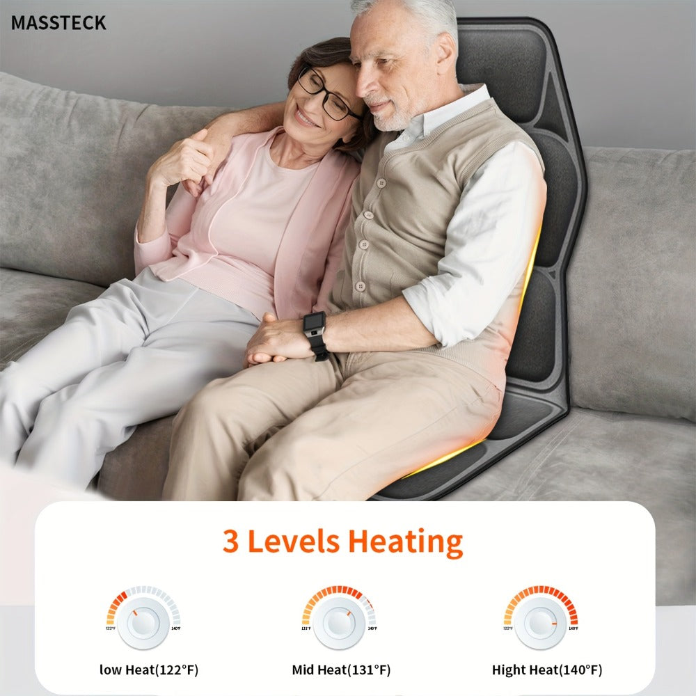 Massage Seat Cushion with Heat 9 Vibration Motors Triple Heating Pad Lumbar Traction Full Body Massager for Back Waist Hip Leg for Couch Chair Gift for Mom Dad Women Men