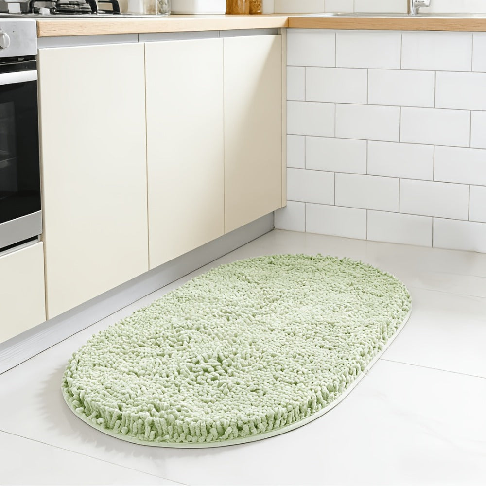 Chenille Bath Mat Non-Slip Super Absorbent Oval Bathroom Rug Soft Plush Carpet for Bathroom Kitchen Bedroom Entryway Indoor Outdoor Pet Dog Mat Machine Washable Multi-Color Multi-Size