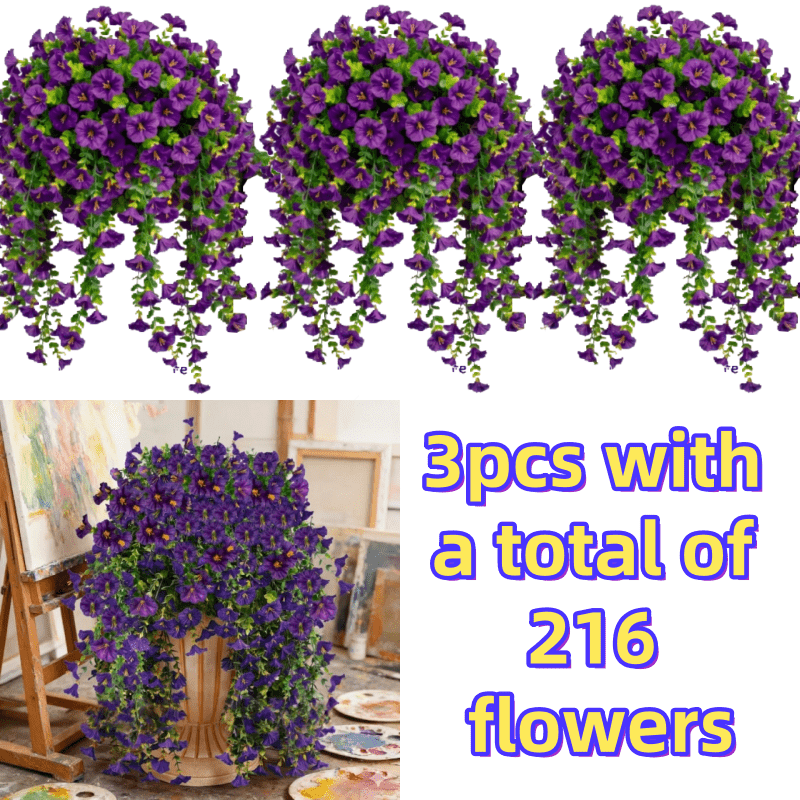 Artificial Rose Vine Hanging Garland 3pcs 216 Flowers - High-Density UV-Resistant Faux Rose Flower Vines with Realistic Roses & Foliage for Garden, Wedding, Porch, Terrace & Wall Decor, Multiple Colors