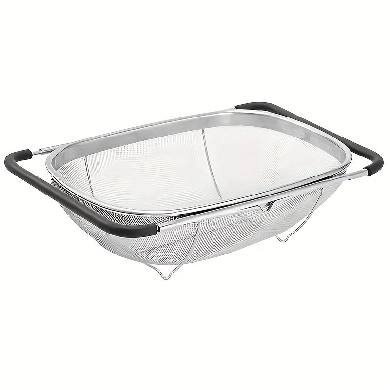 Stainless Steel Colander Expandable Fine Mesh Drain Basket Strainer for Vegetables Fruits Pasta Rice Kitchen Sink Washing Bowl Food Strainer