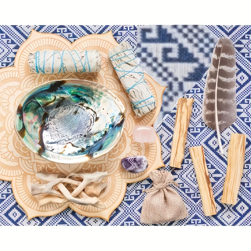 White Sage Smudge Kit 11pcs ¨C 2 White Sage Bundles, 3 Palo Santo Sticks, Abalone Shell with Stand, Crystal Stones ¨C Spiritual Cleansing Gift Set for Home, Meditation & Ritual Decor
