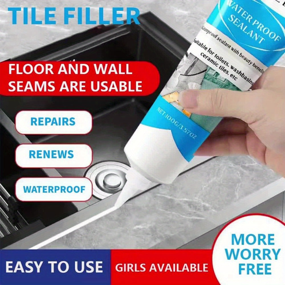 Waterproof Tile Grout Sealant 100g Gap Filler for Kitchen Bathroom Sink Floor Odor Free Easy Handling Strong Durability Caulking Adhesive Tile Refill Agent White
