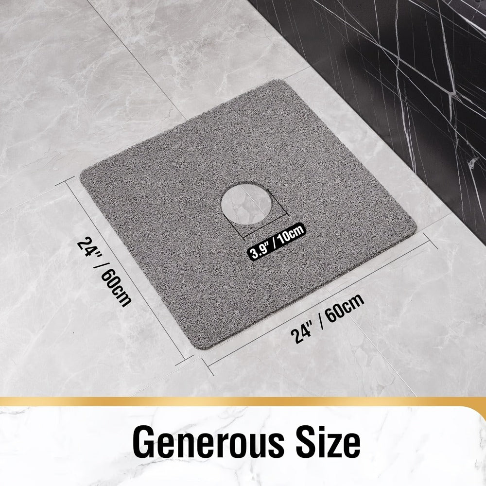 Non-Slip Shower Mat PVC Loofah Bath Mat with Drain Holes ¨C Quick-Dry Square Bathtub Floor Mat, No Suction Cups Needed, Soft Cushioned, 24x24 Inch, Grey/White/Beige