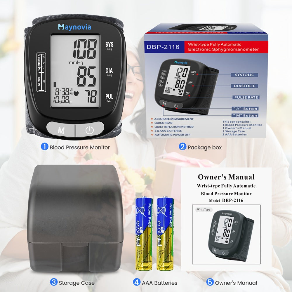 Blood Pressure Monitor Wrist Cuff with Oximeter Fingertip ¨C Digital BP Machine Home Use, 120 Memory, Portable Case & Battery Included, Fully Automatic Hypertension Tracker
