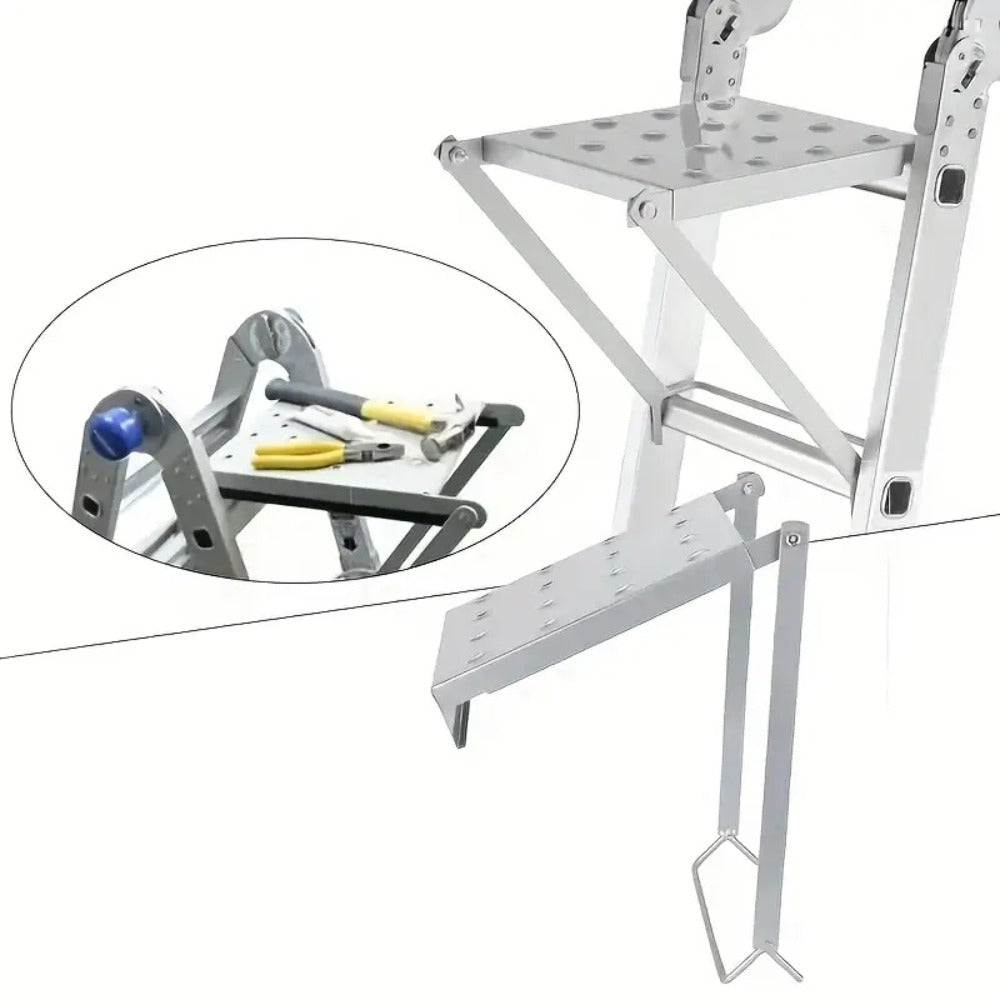 Ladder Platform Scaffold Board 400 lb Heavy Duty Non-Slip Work Tray Retractable Workstation Tool Tray Attachment for Extension Ladders Easy Install Silver