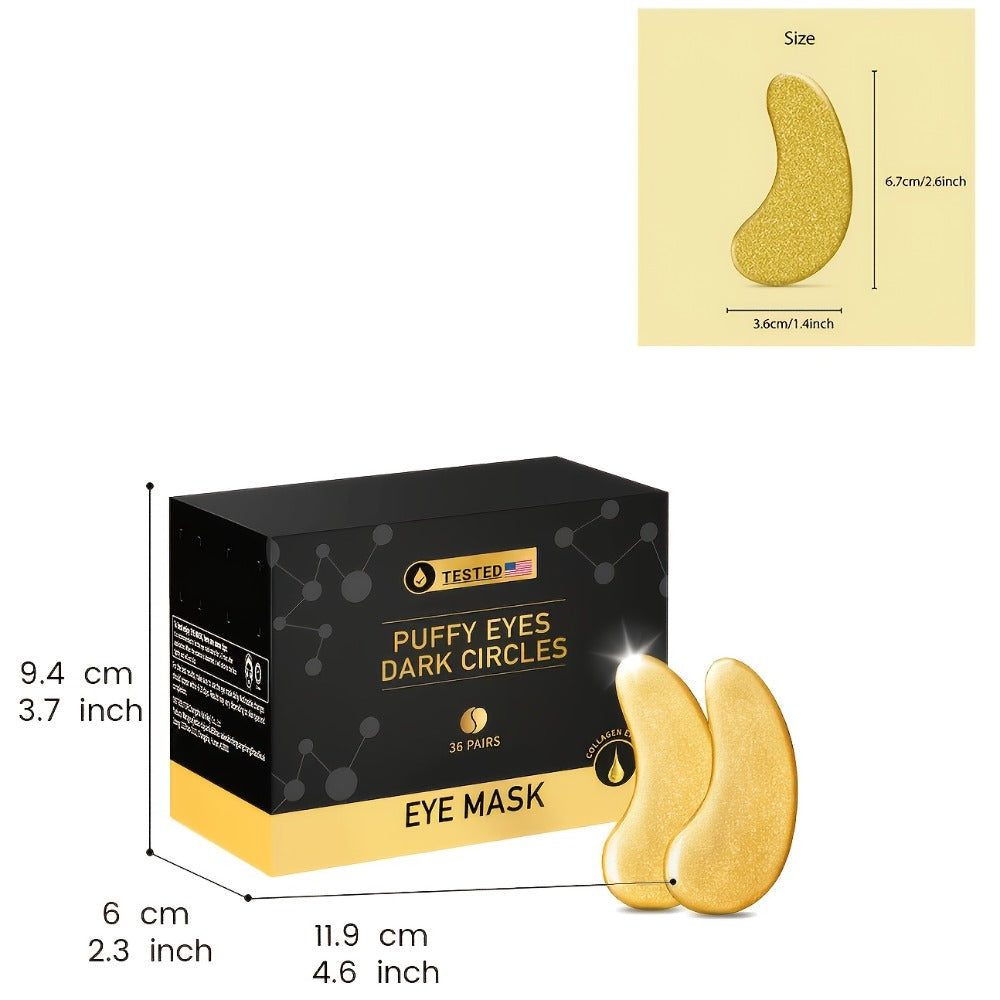 24K Gold Collagen Eye Mask Patches 36 Pairs Under Eye Patches with Collagen Glycerin Moisturizing Hypoallergenic Anti-Dark Circle Puffiness Skincare for Men Women All Skin Types