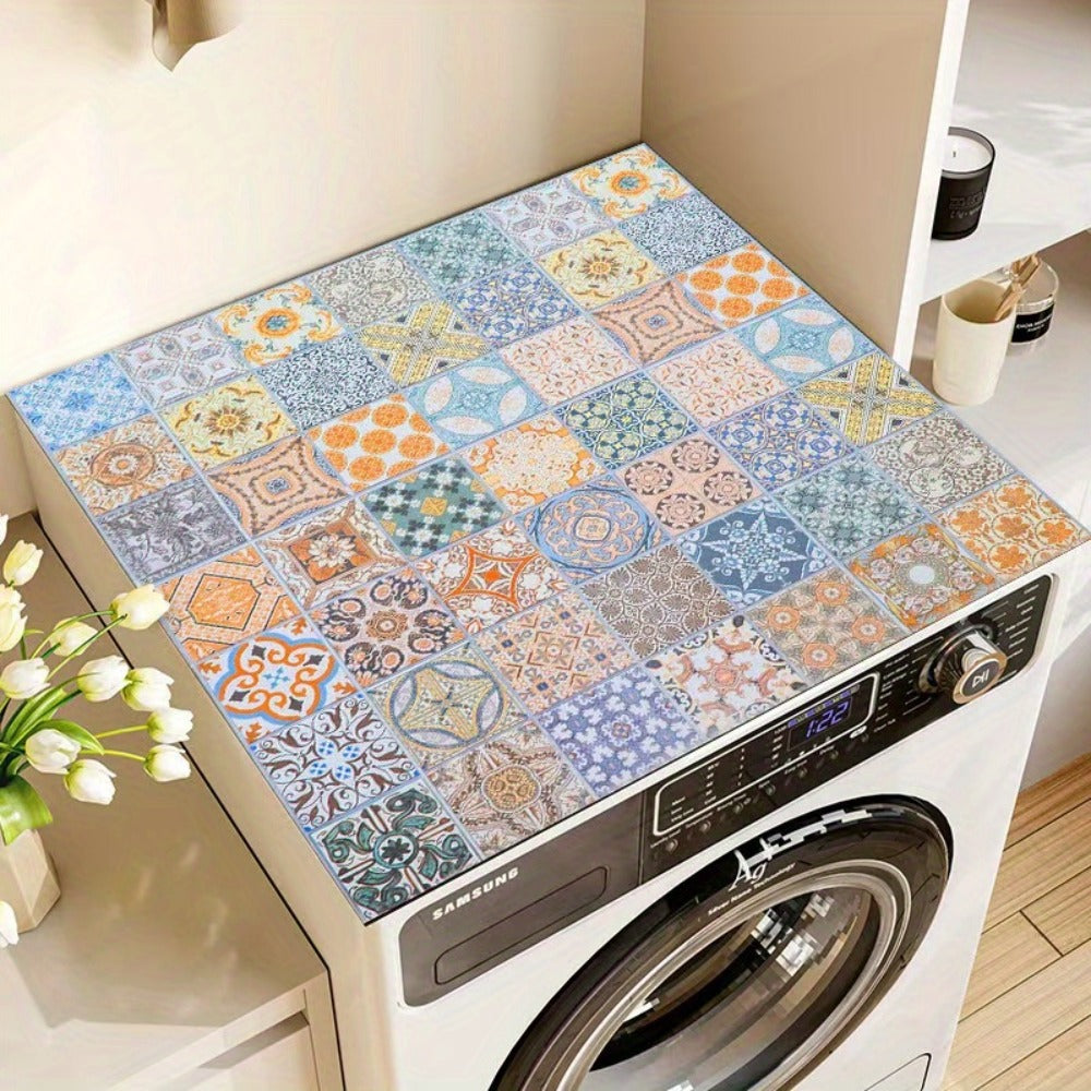 Washing Machine Cover Vintage Mosaic Pattern Dustproof Anti-Slip Diatomite Material 23.62 x 19.69 Inch Multi-Use Appliance Protector for Laundry Room Kitchen Top Load Washer