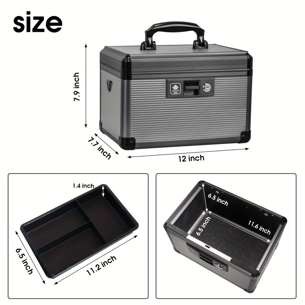 Aluminum Alloy Lockable Medicine Box ¨C Double Layer Large Capacity Storage Box with Key Lock, Handle & Tray for Medicines, Documents & Valuables, 10¡±/12¡±/14¡±/16¡± Home Security Box
