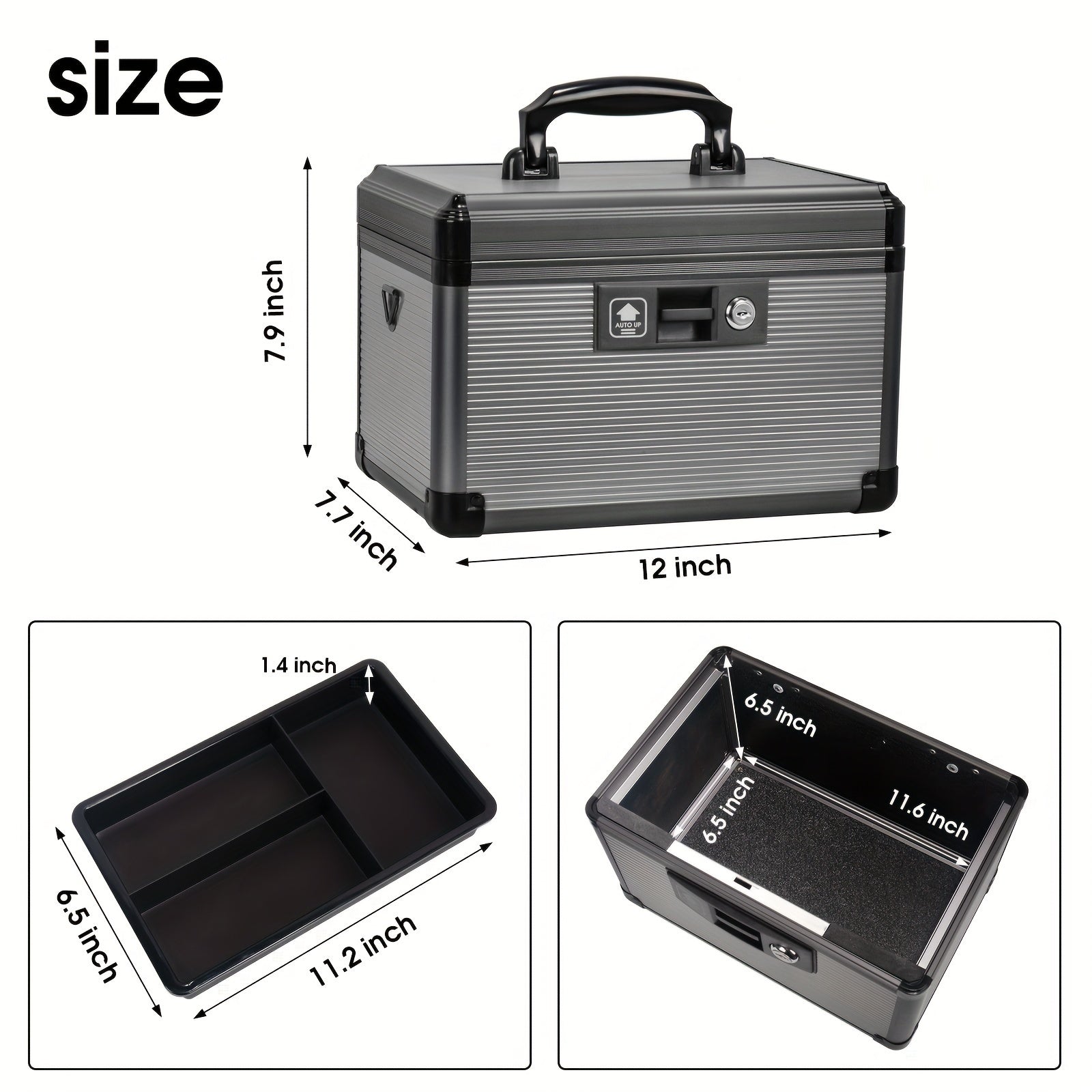 Aluminum Alloy Lockable Medicine Box ¨C Double Layer Large Capacity Storage Box with Key Lock, Handle & Tray for Medicines, Documents & Valuables, 10¡±/12¡±/14¡±/16¡± Home Security Box
