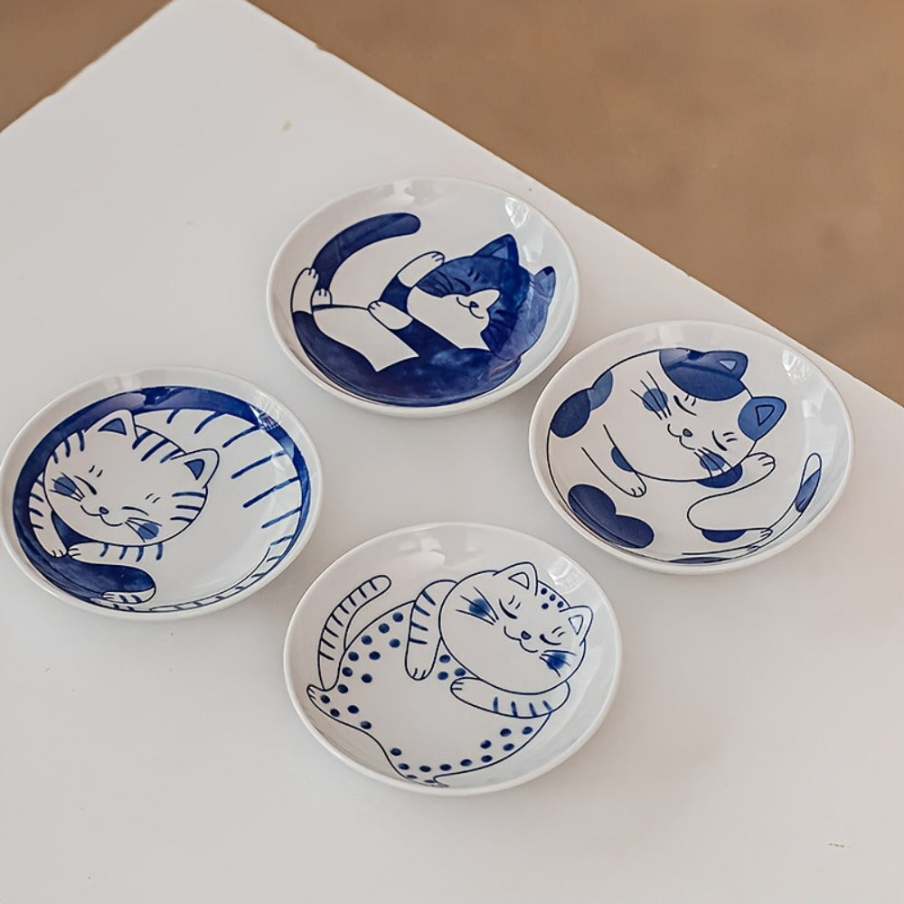 Ceramic Dipping Bowls Set of 8 Cat Shaped Mini Soy Sauce Dishes 4 Inch Small Condiment Bowls for Side Dishes Appetizer Serving Home Kitchen Restaurant Cat Lover Dinnerware Gift