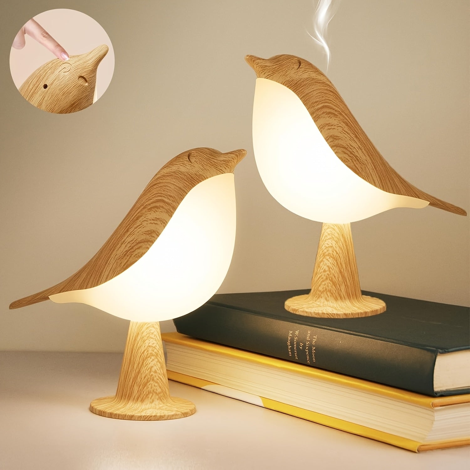 Magpie Bird Desk Lamp 2 Pack 16 Color Dimmable Cordless Night Light USB Charging Touch Control with Aromatherapy Diffuser Function for Bedroom Valentine Gift Festival Home Decor