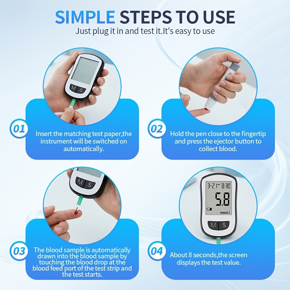 Blood Glucose Monitor Kit with 50 Test Strips & 50 Lancets - High Precision Glucometer Set for Home & Travel Diabetes Testing, Lancing Device Included, Compact Blood Sugar Test Kit