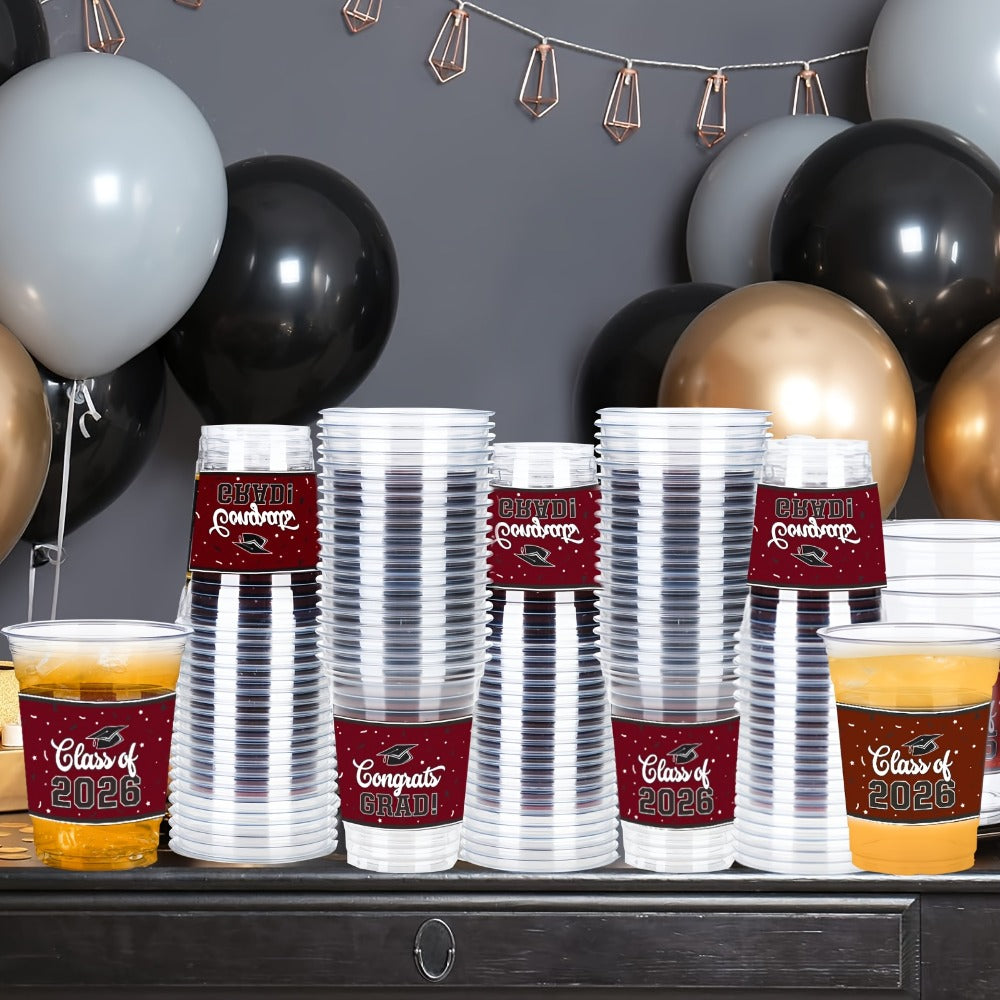 100Pcs Graduation Party Cups Class of 2026 Disposable Plastic Cups Congrats Grad Celebration Tableware Party Supplies