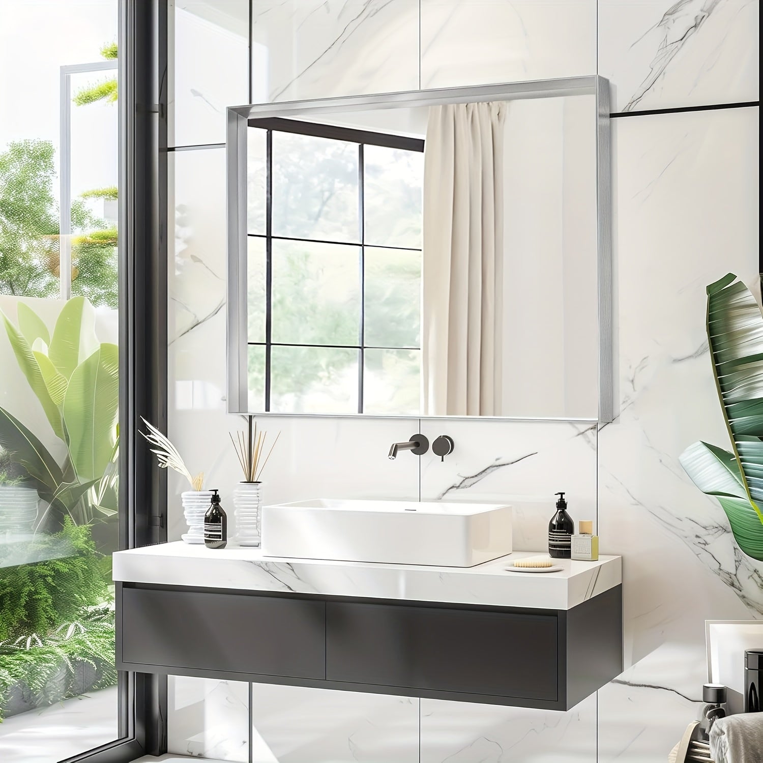 Bathroom Vanity Mirror Wall Mounted Metal Frame Rectangle ¨C Anti-Rust Farmhouse Mirror in Matte Black, Gold & Silver, Multiple Sizes, Horizontal or Vertical Hang