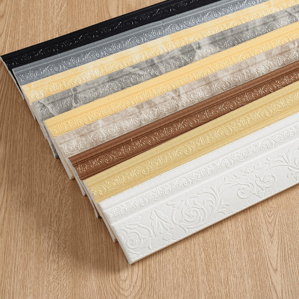 3D Self-Adhesive Foam Baseboard Wall Trim Sticker Waterproof Peel and Stick Carved Wallpaper Border Skirting for Home Decor White Silver Gray Copper Gold 4 8 12 Rolls