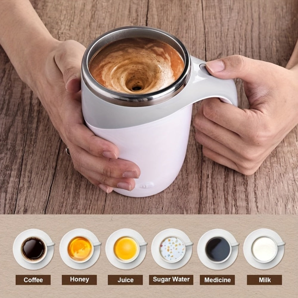 Self Stirring Coffee Mug 8.45oz - Auto Mixing Cup One-Button Start for Coffee Milk Protein Powder, Reusable Travel Mug Brown Cream
