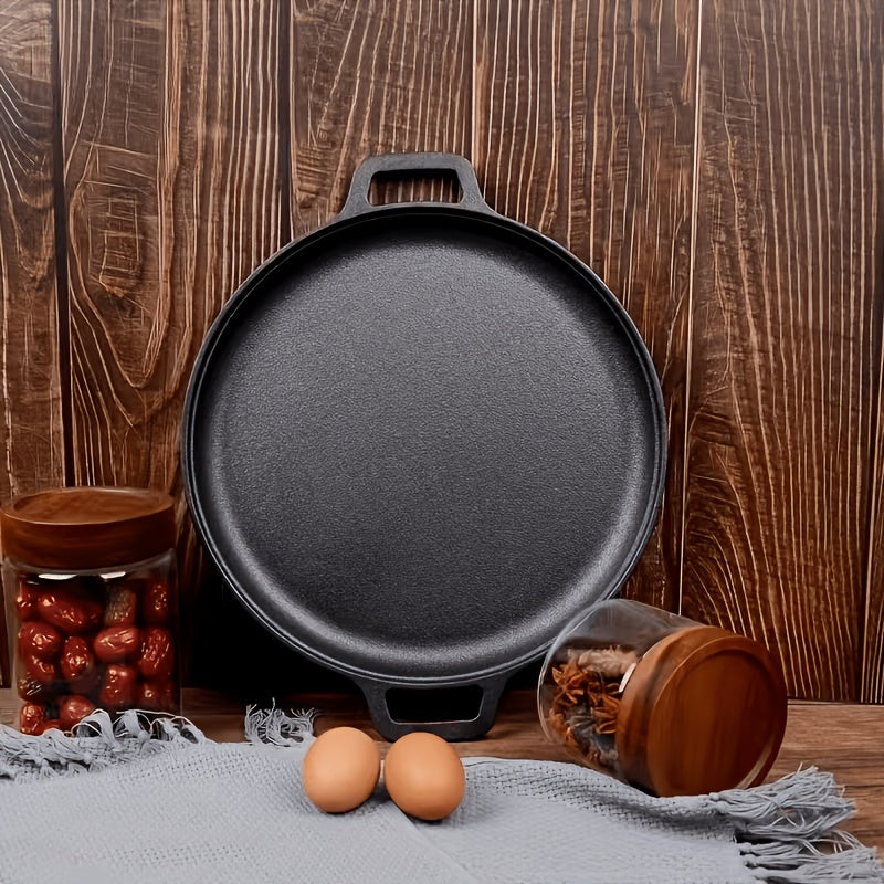 Cast Iron Skillet 11 Inch Pre-Seasoned Round Grill Pan with Dual Loop Handles ¨C Even Heating for Oven, Stovetop, Campfire & Grill | Heavy-Duty Kitchen Cookware for Pizza, Steak & More