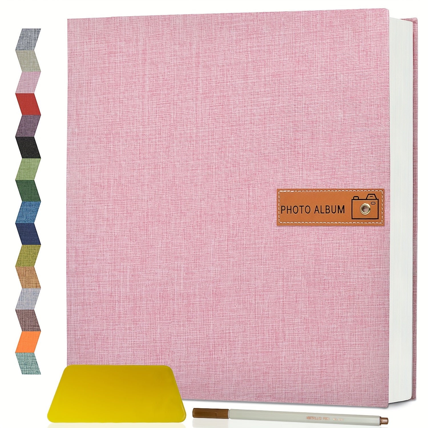 Self Adhesive Photo Album Scrapbook ¨C Large Linen Cover Memory Book for 4x6 5x7 8x10 Photos, DIY Picture Book with Metal Pen, Gift for Mom, Baby, Wedding, Valentine's Day & Mother's Day, 40 & 60 Pages