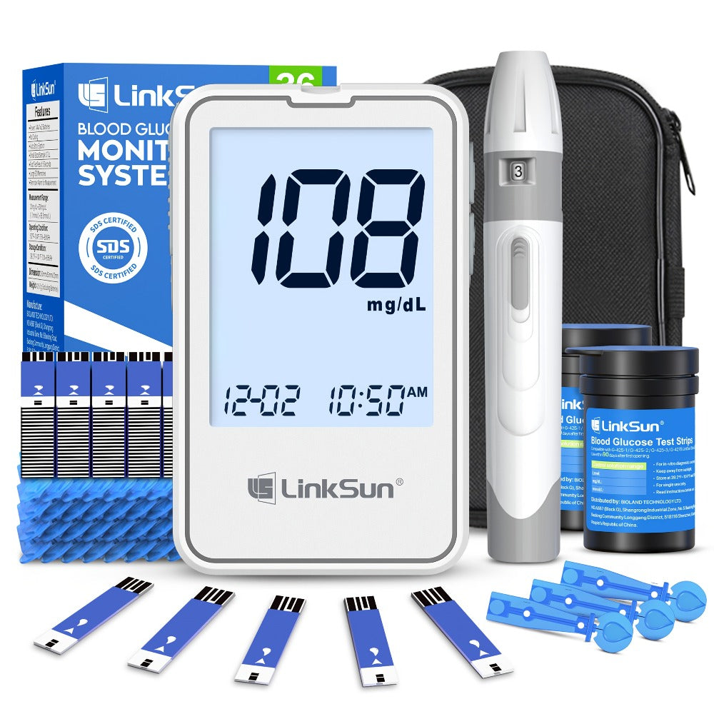Blood Glucose Monitor Kit with 100 Test Strips & Lancets | Linksun Diabetes Testing Set | Large Display 448 Memory No Coding Glucometer
