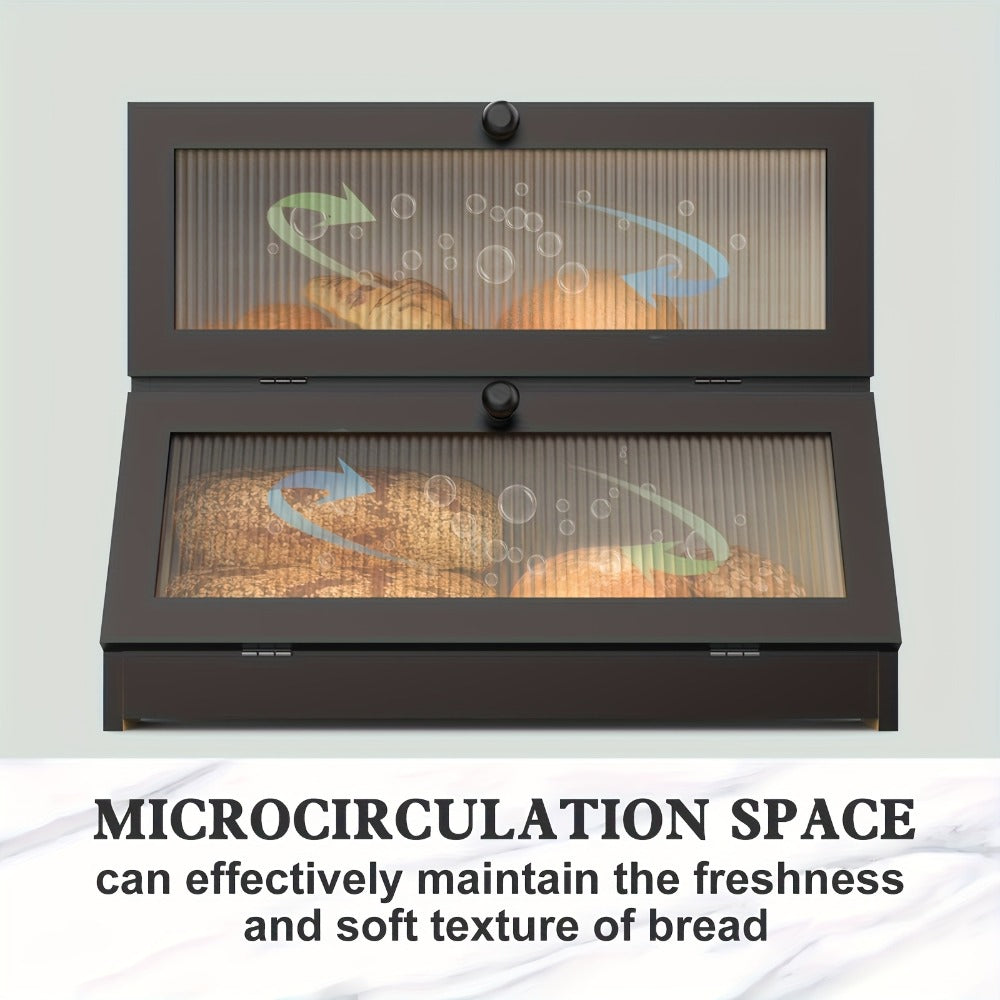Bamboo Bread Box for Kitchen Counter ¨C Double Layer Large Capacity Bread Storage Container with Window, Farmhouse Bread Holder for Loaves, Pastries & Bagels, Countertop Organizer