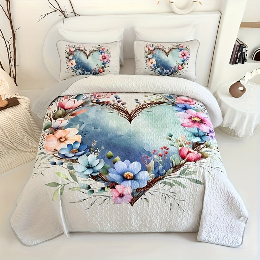 Comforter Set 2 3 Piece Colorful Floral Print Quilt with Pillowcases, Soft Breathable Hypoallergenic Machine Washable Quilted Bed Cover for Twin Full Queen King, Boho Flower Bedding Room Decor