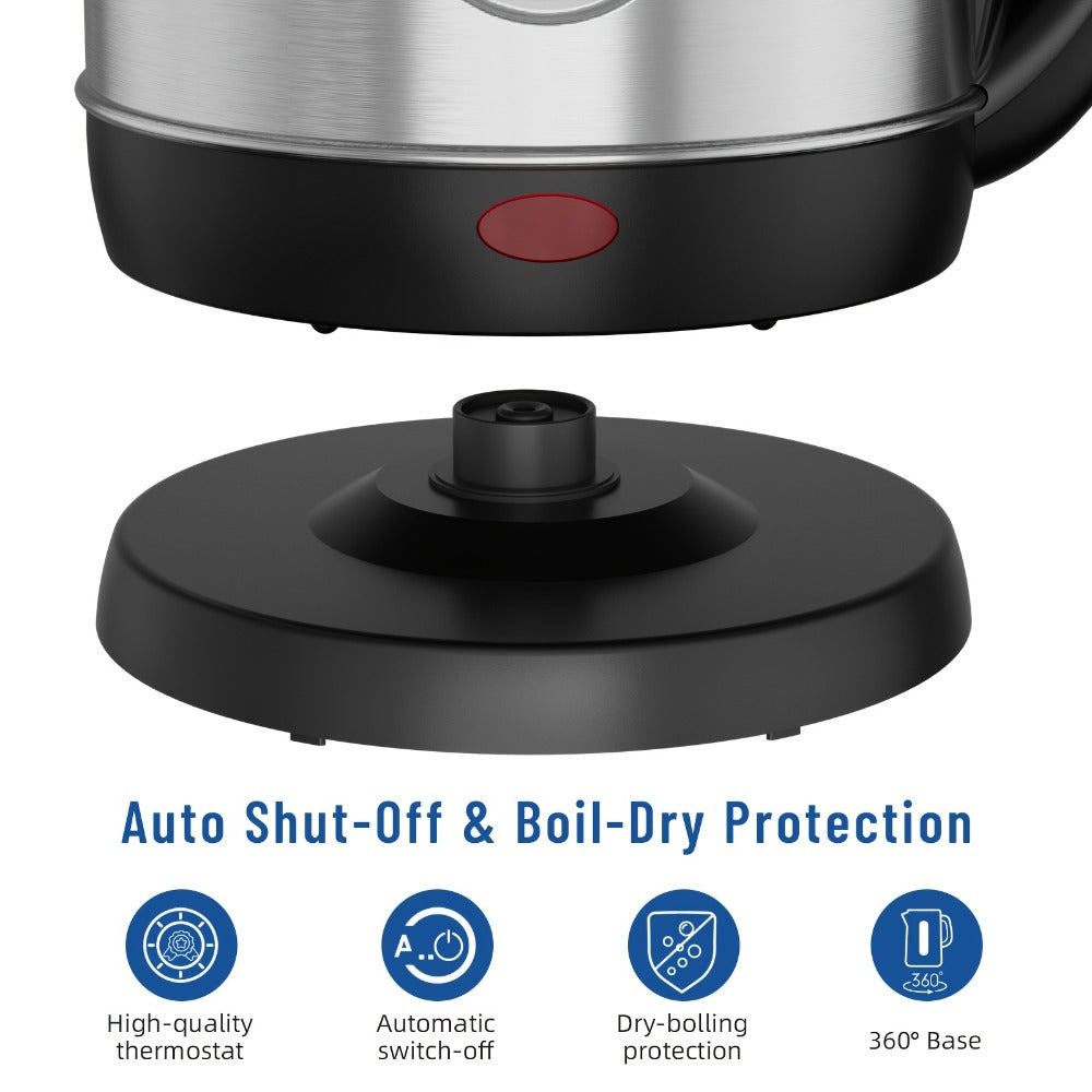 Electric Kettle 1200W Fast Boiling 1.8L Stainless Steel BPA-Free Auto Shut-Off Boil-Dry Protection 360 Swivel Base for Coffee Tea Kitchen Camping Office Home