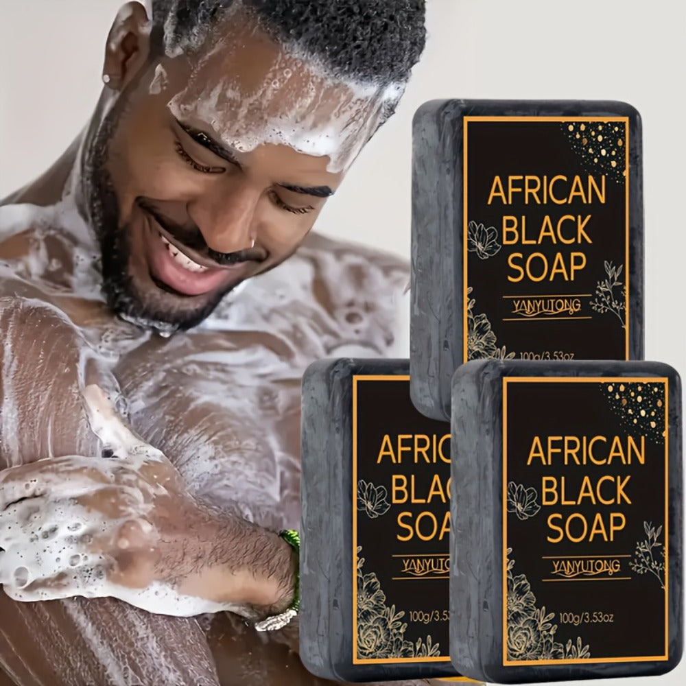 African Black Soap Bars ¨C Moisturizing Body & Face Cleanser with Coconut Oil, Olive Oil & Shea Butter | Rich Foam Plant Extract Skin Care Soap for Daily Use