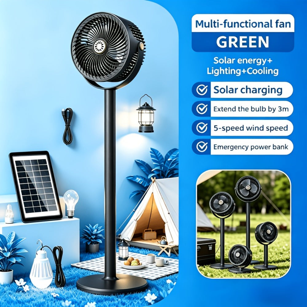 Solar Floor Fan 33-Inch Rechargeable 4000mAh USB Standing Fan Power Bank 2-in-1 360¡ã Tilt 5-Speed 4-Height Adjustable for Indoor Outdoor Courtyard RV Camping