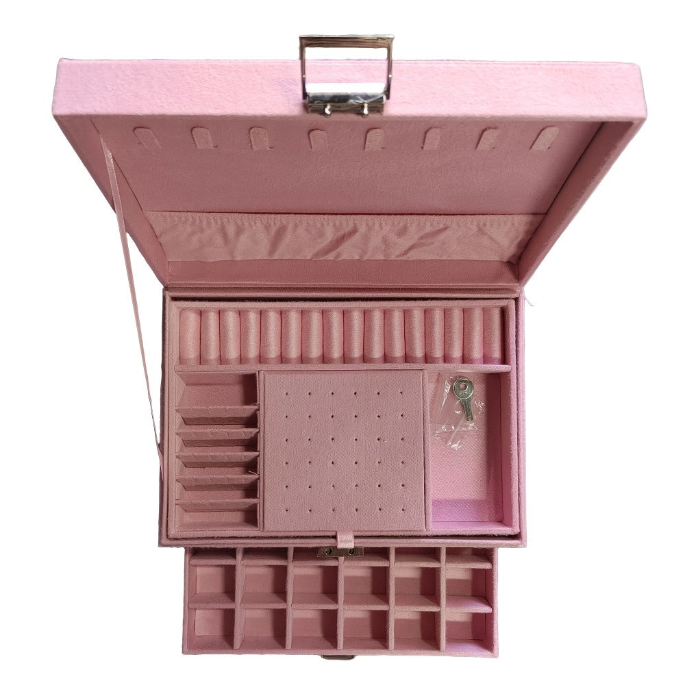 Velvet Jewelry Organizer Box with Lock & Drawers ¨C Large Capacity Storage Case for Rings, Necklaces, Earrings & Bracelets, Travel Jewelry Box