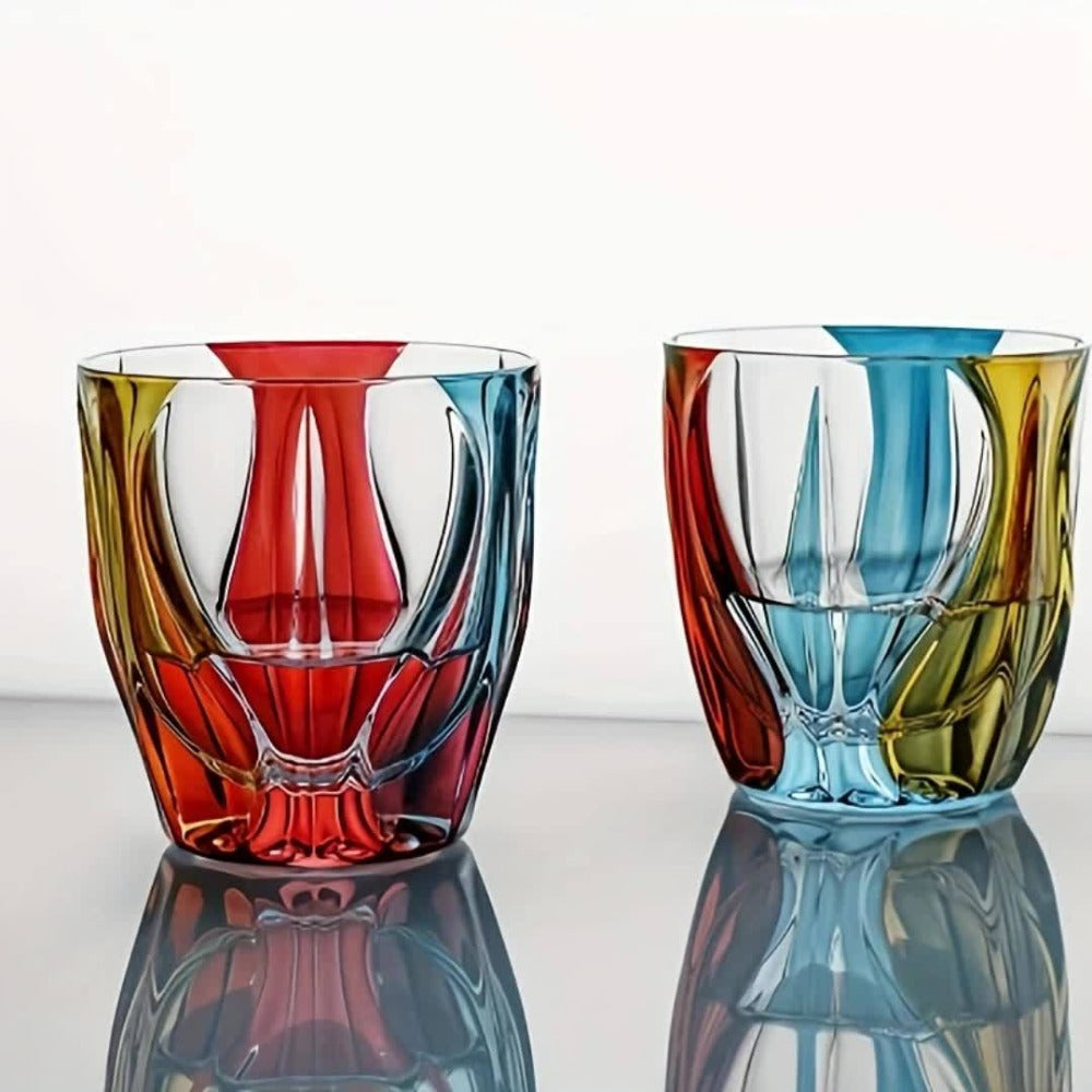 Hand-Painted Crystal Wine Glass 150ml ¨C Czech Crystal Three-Color Luxury Short Cup for Red Wine & Whiskey ¨C Artistic Decorative Glassware ¨C Stylish Home Bar & Entertaining Gift