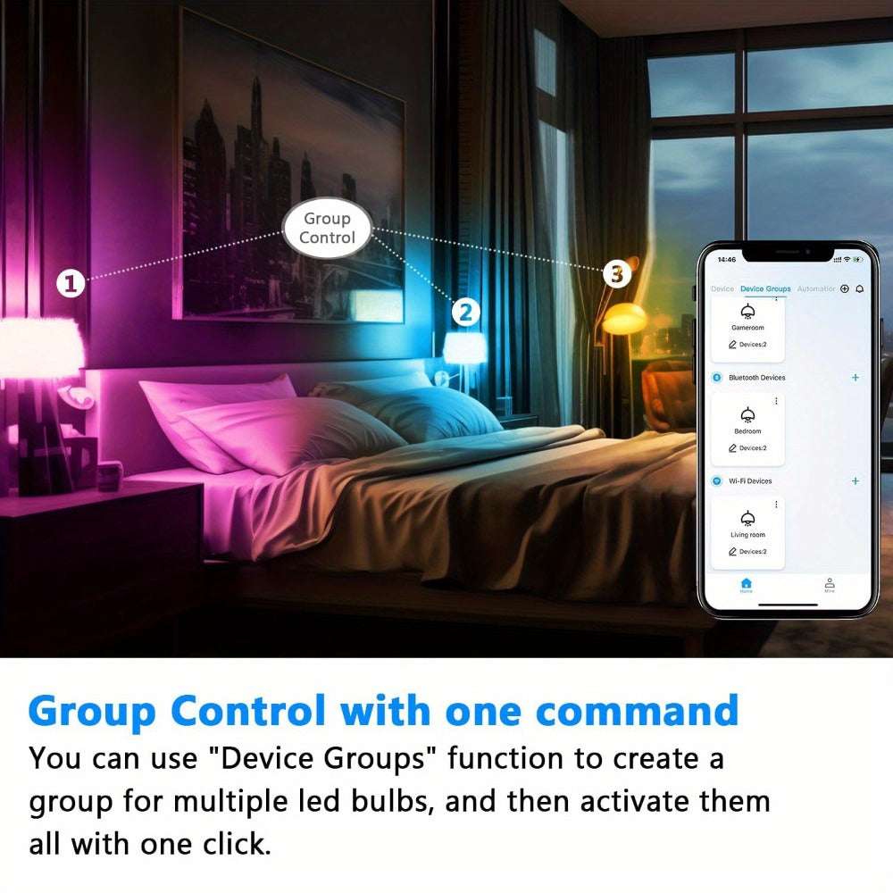 Color Changing Smart Bulbs, RGB+CW A19 E26 WiFi LED Bulb 16 Million Colors 2500K-6500K Dimmable, Works with Alexa Google Home, App Voice Control 29 Scene Modes Timer, 9W 800LM 2.4GHz No Hub Required