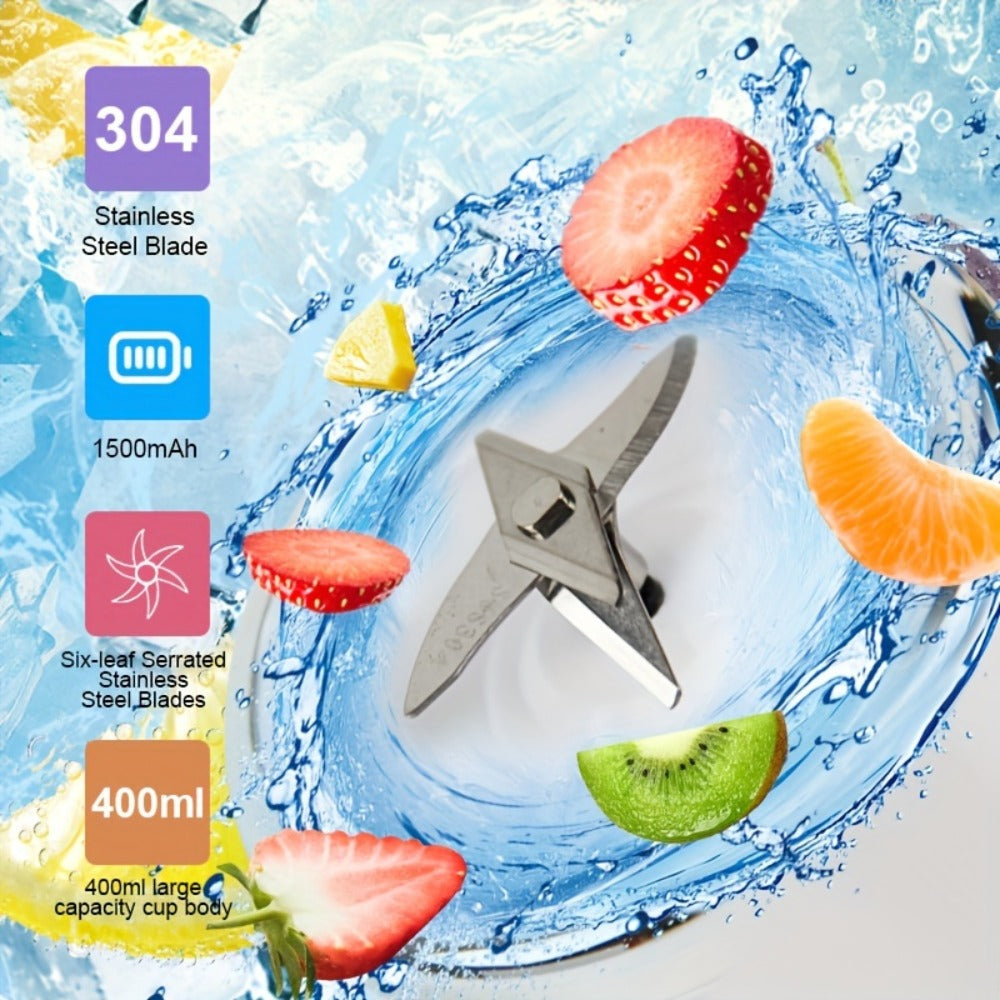 Portable Blender Juicer Double Cup 1500mAh Rechargeable ¨C Food-Grade ABS Multifunctional Fruit Vegetable Juicer | USB Charging Gift Box | Blue Pink White Summer Kitchen Essential