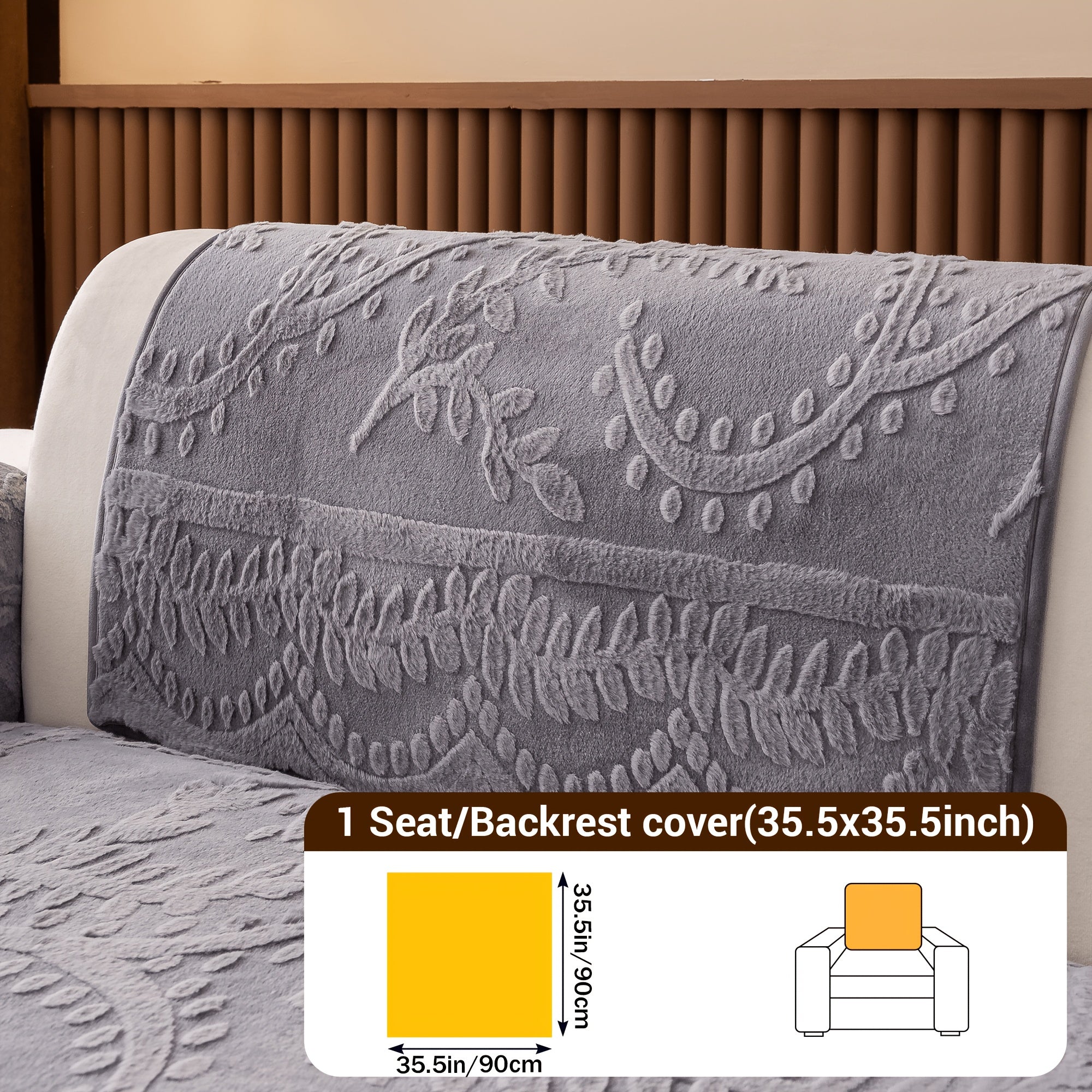 Faux Rabbit Fur Plush Sofa Cover Non-Slip | Thickened Quilted Couch Cushion, Machine Washable Pet Friendly, 1 to 4 Seat Armrest Backrest, White Light Grey Brown, Home Winter Decor