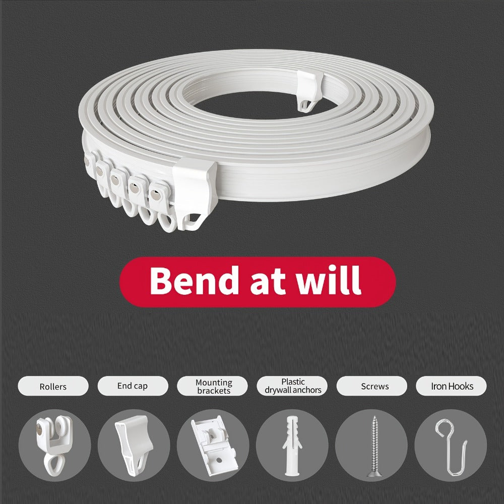 Flexible Curtain Rail Track ¨C Bendable PVC Ceiling Mount Curtain Rod for Bay Window, Bathroom & Home Decor, Trim-to-Fit Monorail Curtain Track System