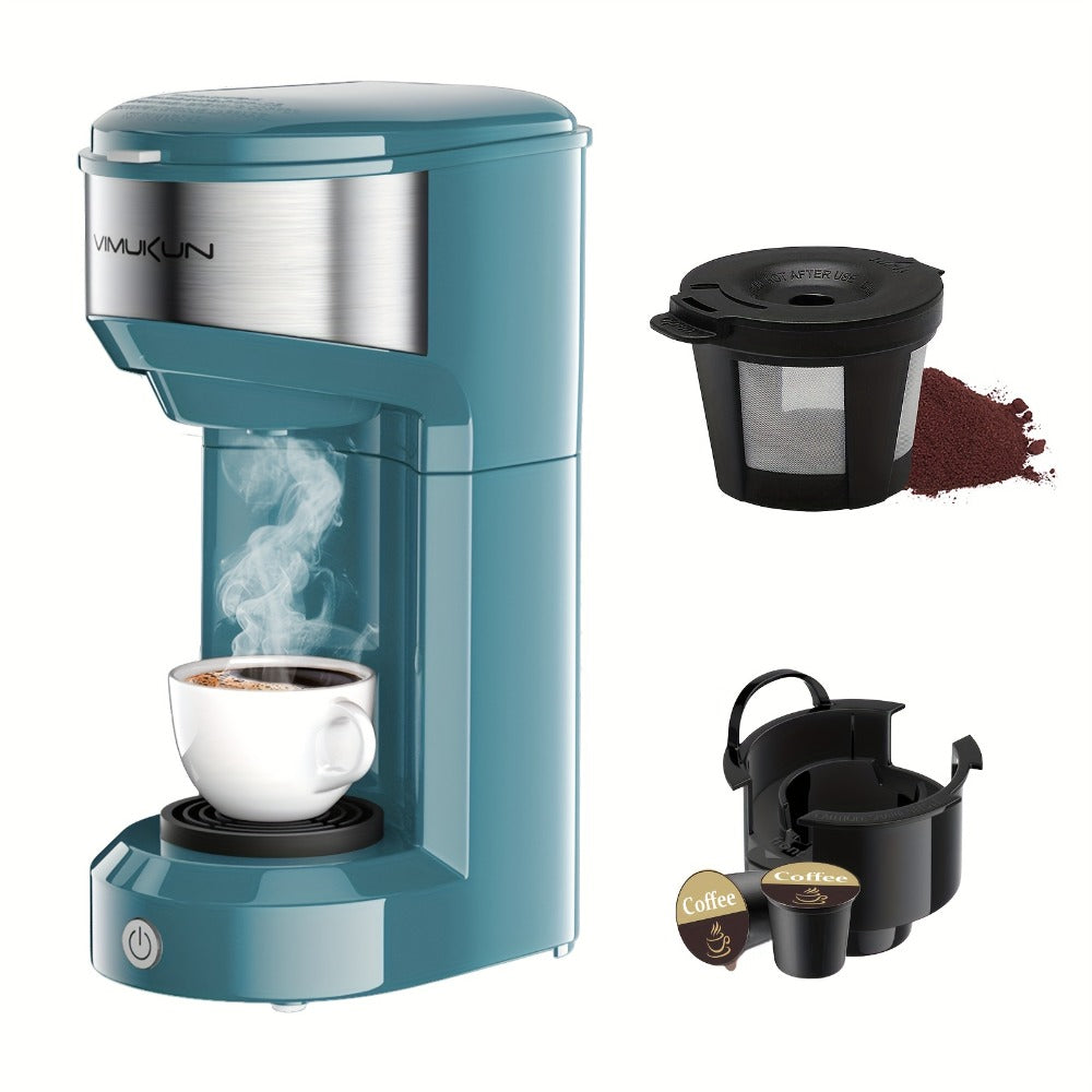 Coffee Brewer Single Serve for K-Cup Pods and Ground Coffee 6-14oz Reservoir One-Button Operation Auto Shut-Off Compact Coffee Maker for Home Office Dorm Travel 120V