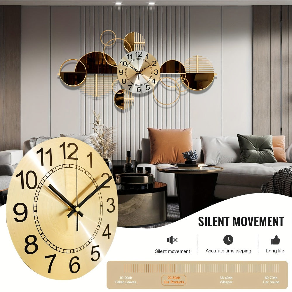 Metal Wall Clock Silent Non-Ticking Irregular Arched Crown Design 31x17 Inch Large Decorative Clock for Living Room Bedroom Home Decor