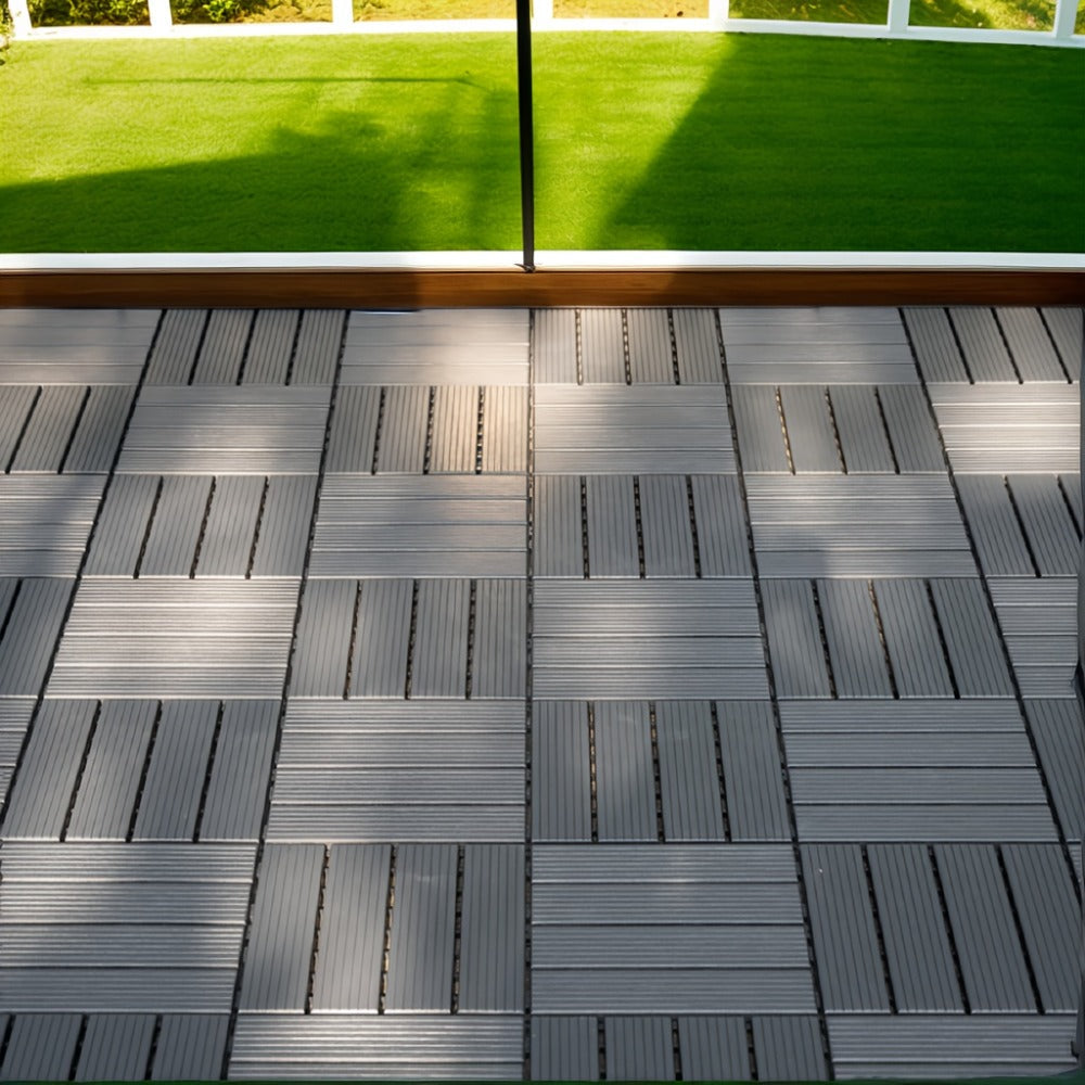 Interlocking Deck Tiles 44pcs 12¡±x12¡±, Waterproof Outdoor Patio Flooring Tiles, PP Plastic Interlocking Floor Tiles for Balcony Pool Backyard Terrace, Easy Install All-Weather Anti-Slip Deck Tiles Grey