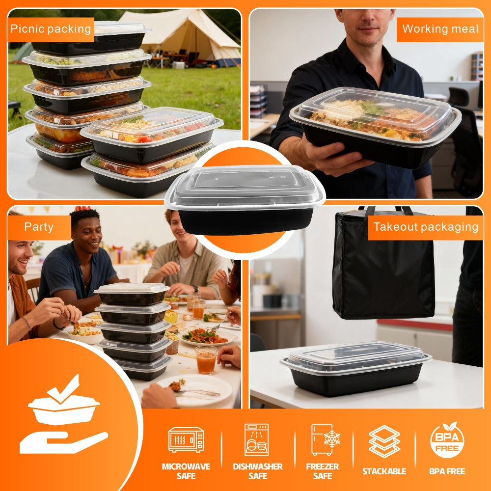 Meal Prep Containers with Lids 50 Pack BPA Free ¨C 32oz & 38oz Stackable Disposable Plastic Food Storage Containers, Microwave Dishwasher Freezer Safe | Restaurant, Catering, Home Kitchen & Lunch Boxes