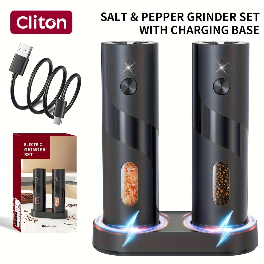 Electric Salt and Pepper Grinder Set ¨C Rechargeable Automatic Mills with LED Light, Adjustable Coarseness & 3.72oz Capacity for Home Kitchen, BBQ, Restaurant & Outdoor Entertaining