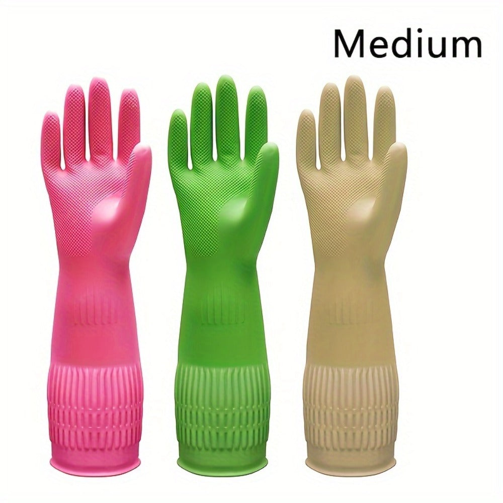 Premium Cleaning Gloves 3 Pair Waterproof Slip-Resistant Kitchen Dishwashing Laundry Gloves Heavy Duty Reusable