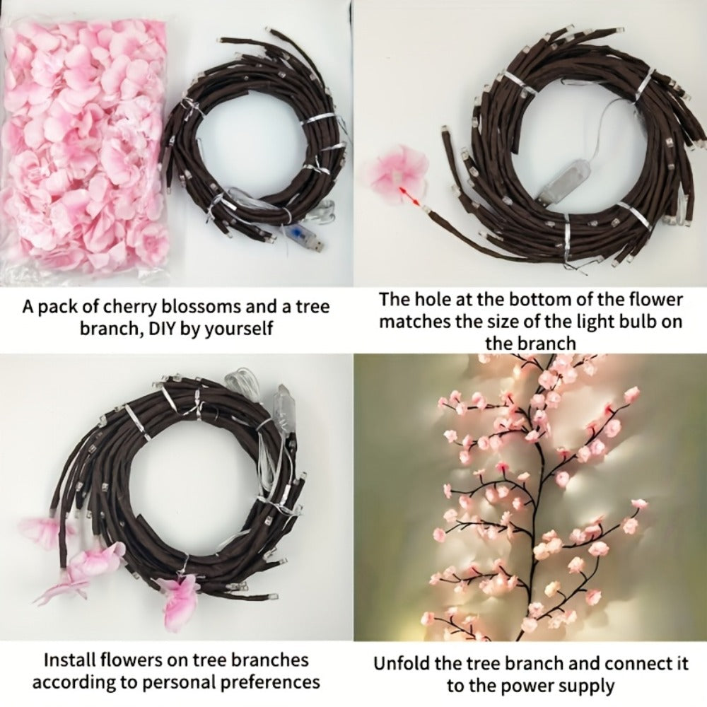 Cherry Blossom Tree Light 48 LED Artificial Flower Branch Lamp Bedroom Wall Decor Atmosphere Night Light for Wedding Party Restaurant Prom Christmas Home Holiday Novelty Lighting 62.99 inch