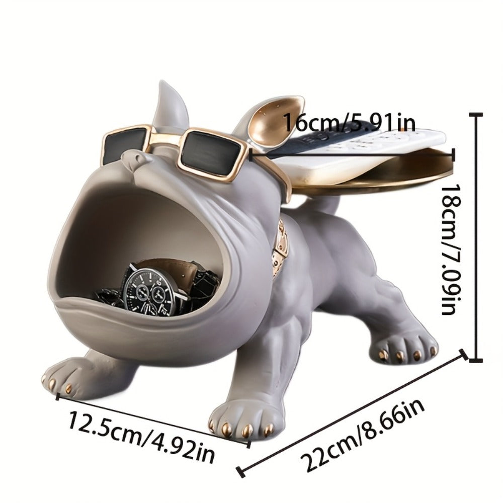 Resin Pug Bulldog Decorative Tray Statue | Dog Tray Organizer for Keys Jewelry Candy Earrings | Modern Art Home Decor Sculpture for Entryway Desk Office Dining Table | Unique Dog Lover Gift