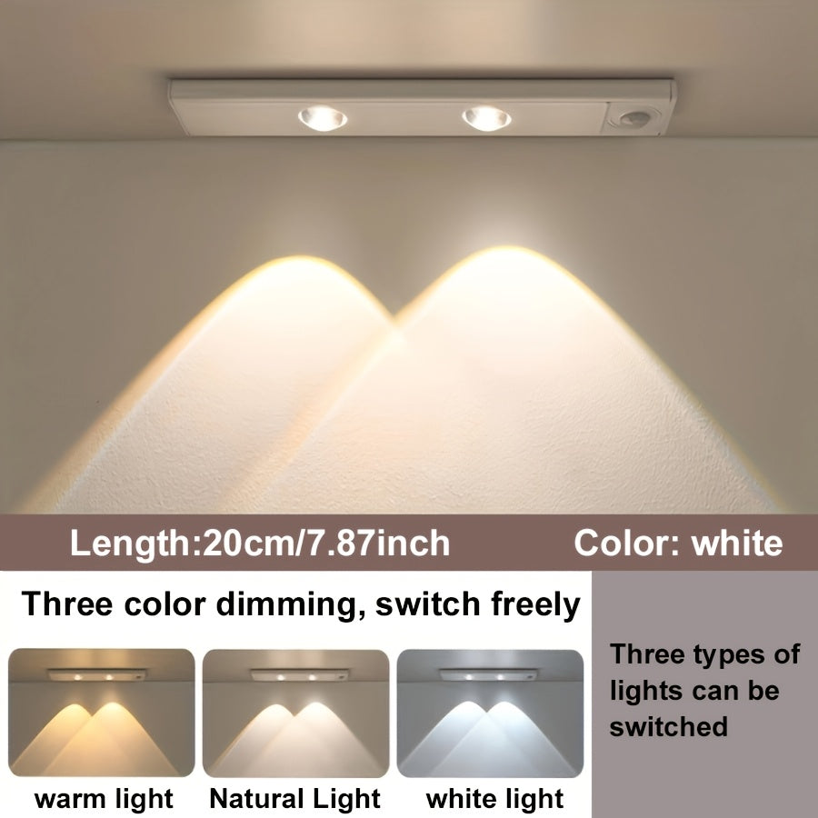 LED Sensor Strip Light USB Rechargeable ¨C 3-Color Dimmable Motion Sensing Wireless Night Light for Kitchen, Wardrobe, Cabinet, Shoe Cabinet & Bedroom (20cm / 30cm / 40cm / 50cm)